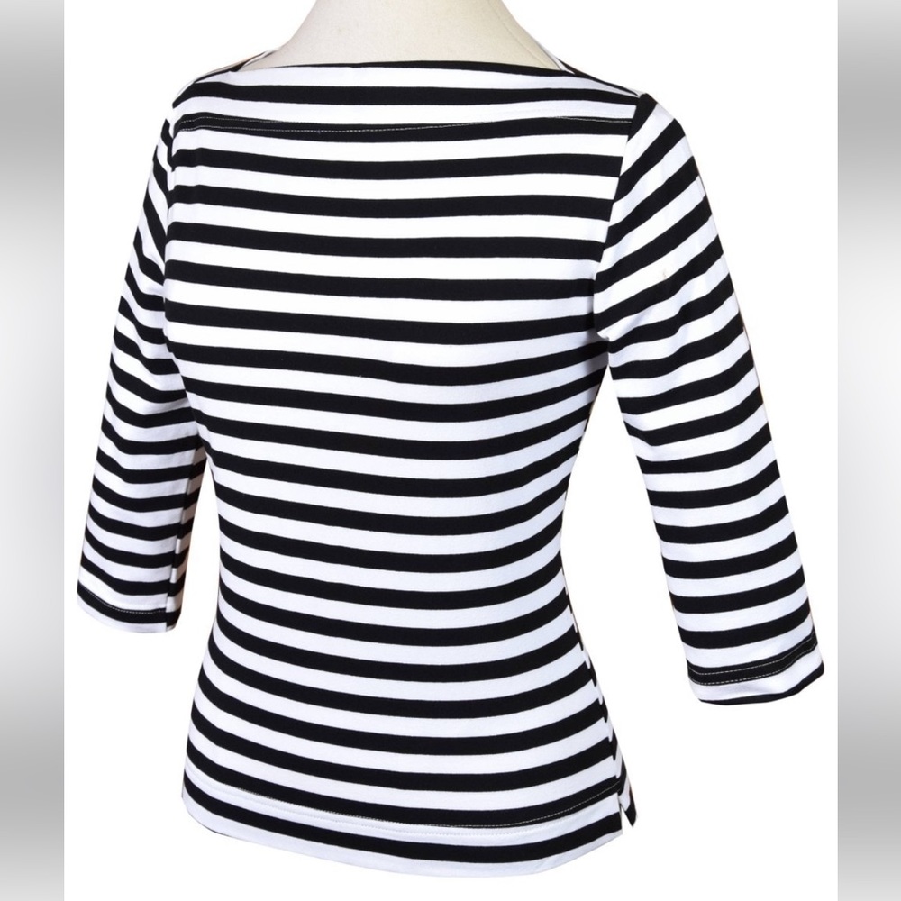 Vivien of Holloway Slash Neck Top in Black Stripe Sailor